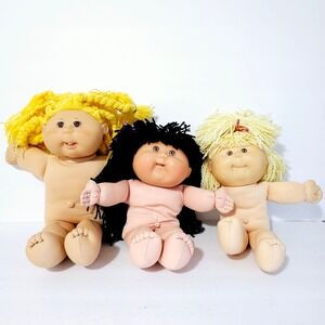Vtg Lot of 3 1st Edition Cabbage‎ Patch Dolls Yarn Hair Blonde Black Teeth  M759